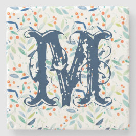 Monogram färglös botaniskt vattenfärgsfärgad Blad Stenunderlägg