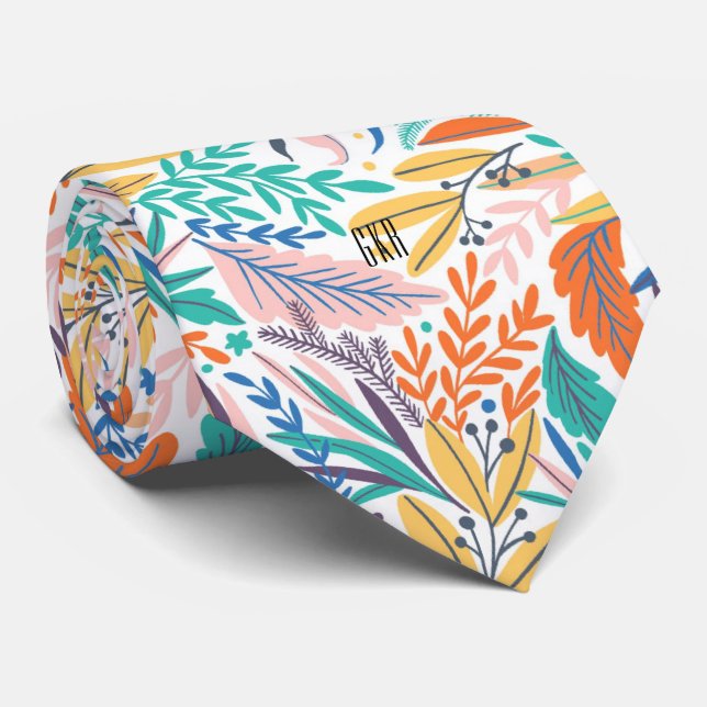 Monogram färglös Snyggt Botanical Mönster Slips (Rullad)