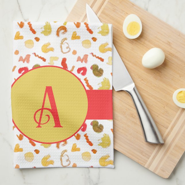 Monogram färglösa former Röda Rand Kökshandduk (Vikt i Fjärdedel)