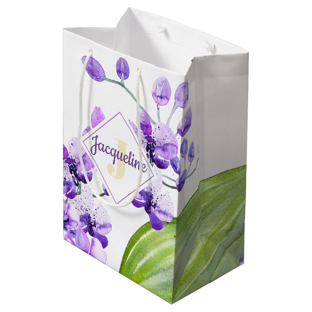 Monogram färglöst vattenfärg Orchid-design (Baksidan Vinklad)