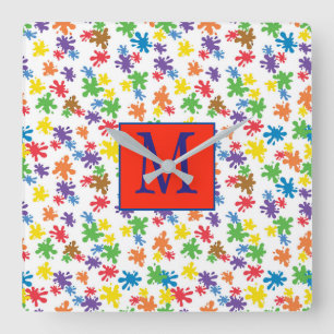 Monogram-färgplatta Fyrkantig Klocka
