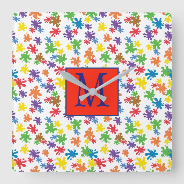 Monogram-färgplatta Fyrkantig Klocka (Framsida)