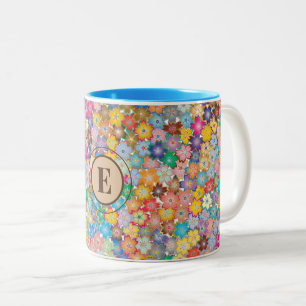 Monogram färgstarka små blommor, tvåfärgade 11oz M Två-Tonad Mugg