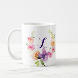 Monogram färgstarka vattenfärger Flowers Utandning Kaffemugg