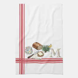 Monogram Farmhouse Kitchen Towel Rhubarb Red Örter Kökshandduk