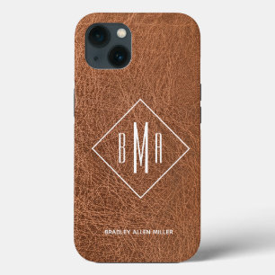 Monogram Faux Brown Leather
