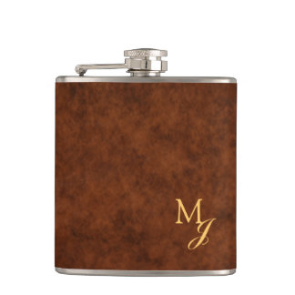 Monogram Faux Brown Leather Flask Fickplunta