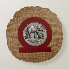 Monogram Faux Burlap Elephant Caesar Roman Rund Kudde
