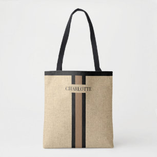 Monogram Faux Burlap Jute Tygkasse
