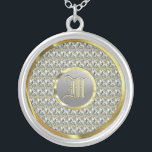 Monogram Faux Diamonds, Guld & Steel Silverpläterat Halsband<br><div class="desc">Elegant faux guld och diamanter skrivs ut med anpassningsbar och monogram som tillval. Inte äkta metall utan tryckt bild av diamanter och stål.</div>