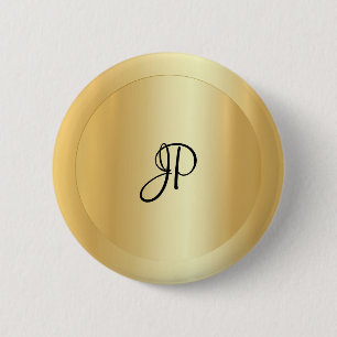 Monogram Faux Guld-Elegant Lägg till din text Nam Knapp