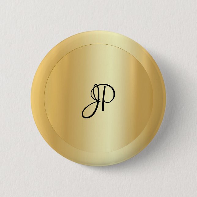 Monogram Faux Guld Elegant Lägg till Namn Knapp (Framsida)