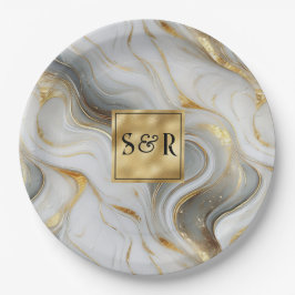 Monogram Faux Guld, Grått och Vita marmorerade Brö