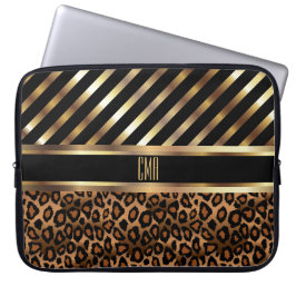 Monogram Faux Guld Rand och 🐆 Leopard Skriv ut Laptop Fodral