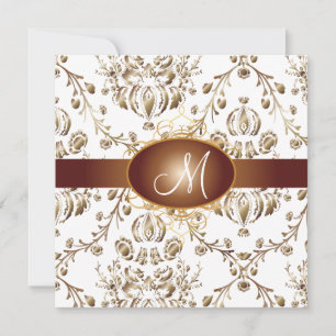 Monogram faux koppardamm/vit inbjudningar