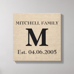 Monogram faux linen burlap rustik chic, inledande canvastryck