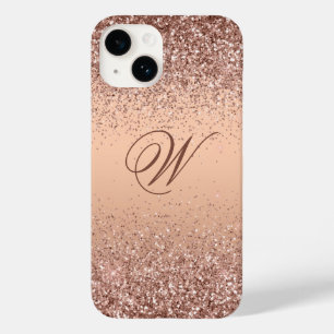 Monogram Faux Ro Guld Glitter iPhone 14 Fodral