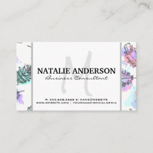 Monogram Feathers Boho Mönster Visitkort