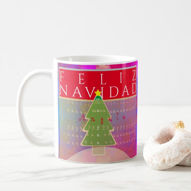 Monogram "Feliz Navidad" Peace och Gott nytt år Kaffemugg (Med munk)