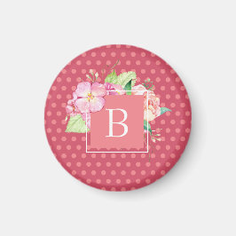 Monogram Feminina Rosa Prickar & Rosa Korallblomma Magnet