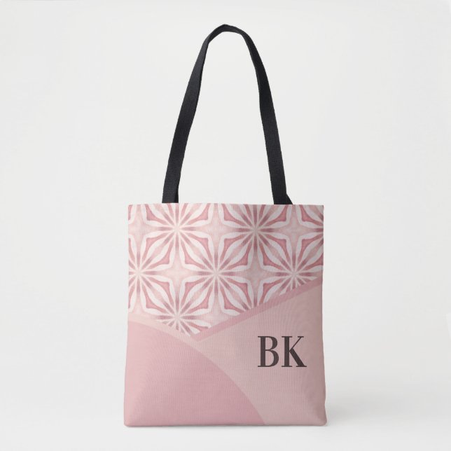 Monogram Feminine Söt Rosa Geometric Mönster Tygkasse (Framsida)