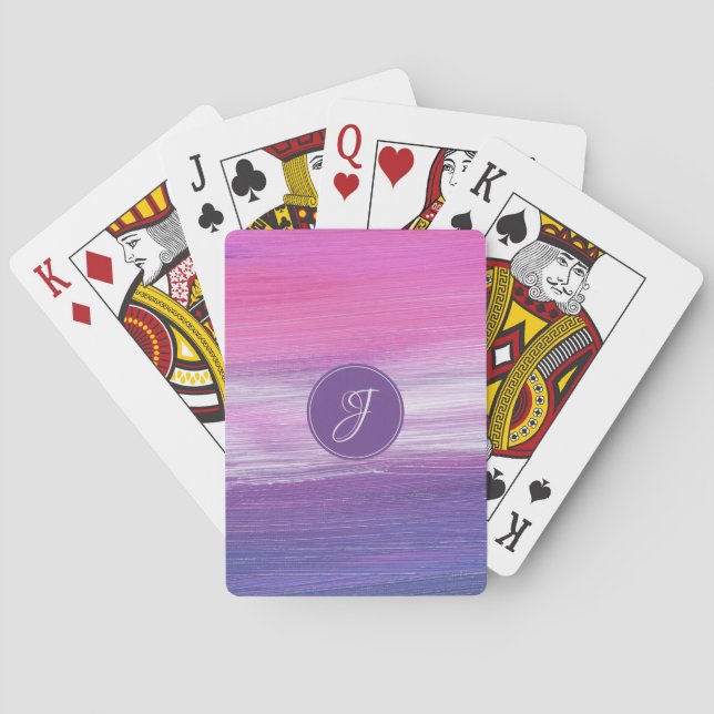 Monogram feminint modernt abstrakt rosa lila grått casinokort (Baksidan)