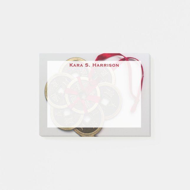 Monogram Feng Shui Chinese Mynt Red Ribbon Post-it Block (Framsida)