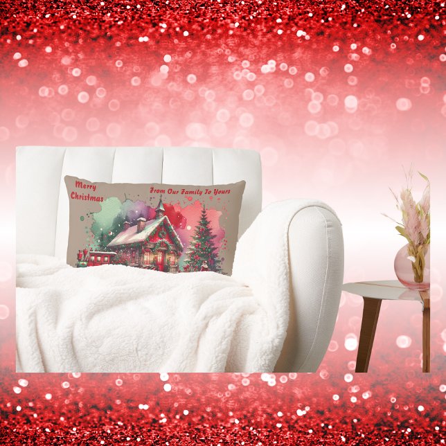 Monogram Festive Vintage jul på brunt | Lumbarkudde (Skapare uppladdad)