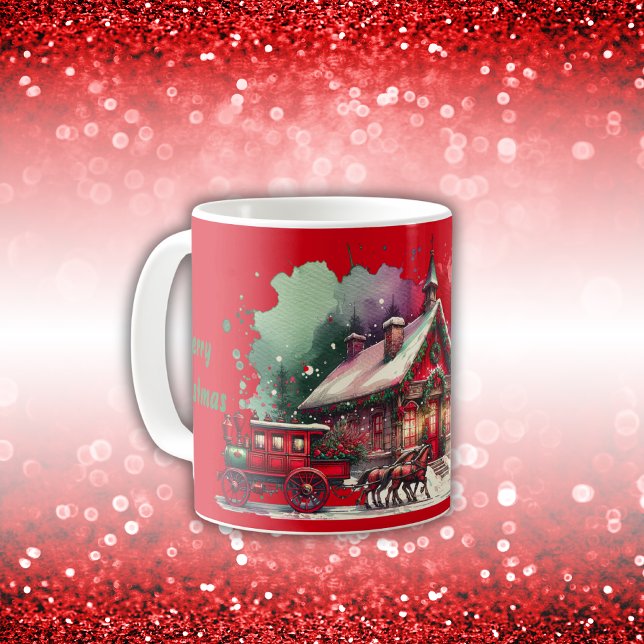 Monogram Festive Vintage jul på rött | Kaffemugg (Skapare uppladdad)