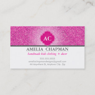 MONOGRAM fet, sparsam glitter hett fuschia rosa Visitkort