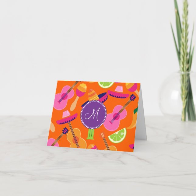 Monogram Fiesta Party Sombrero Cactus Limes Pepper Anteckningskort (Framsida)