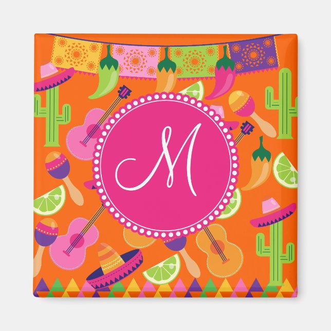 Monogram Fiesta Party Sombrero Cactus Limes Pepper Magnet (Framsidan)