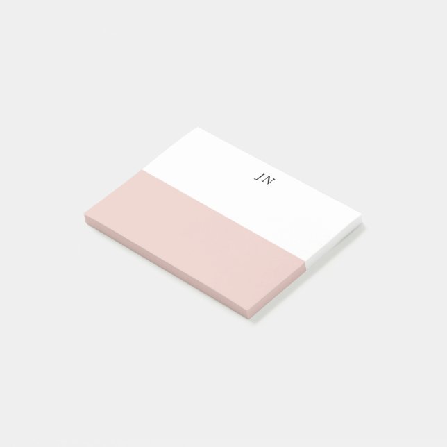 Monogram Fin Blush Rosa Vit Färgbalans Post-it Block (Vinklad)