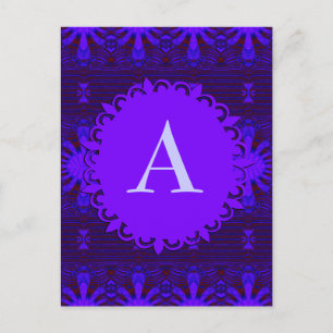 Monogram Finare Mörk Lila Blue Abstrakt Vykort