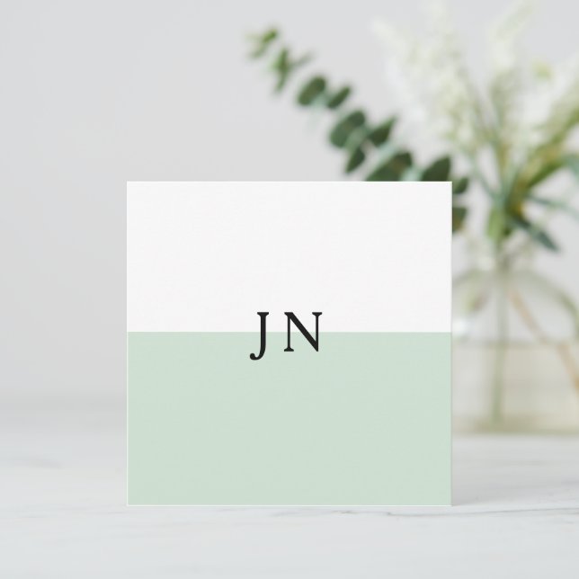 Monogram fint grönt pastell vitt färgblock anteckningskort (Stående Fram)