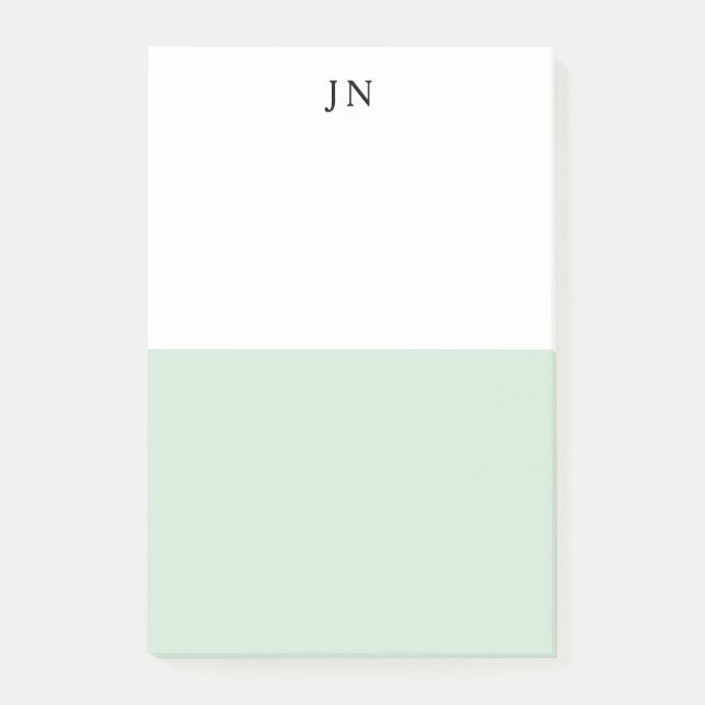 Monogram fint grönt pastell vitt färgblock post-it block (Framsida)
