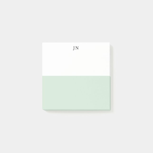 Monogram fint grönt pastell vitt färgblock post-it block (Framsida)