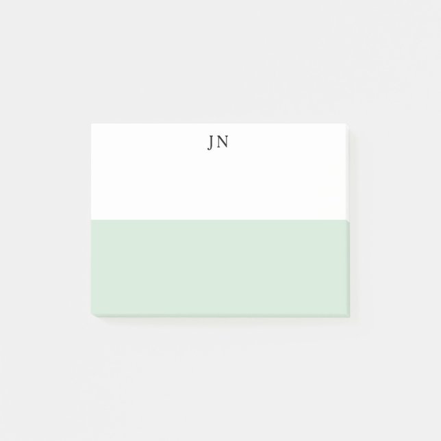 Monogram fint grönt pastell vitt färgblock post-it block (Framsida)