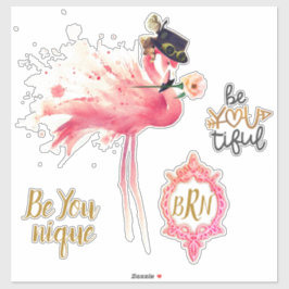 Monogram Flamingo "Be you tiful" Steampunk Vintage Klistermärken