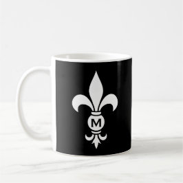 Monogram Fleur De Lis Modern Simple Black & White Kaffemugg