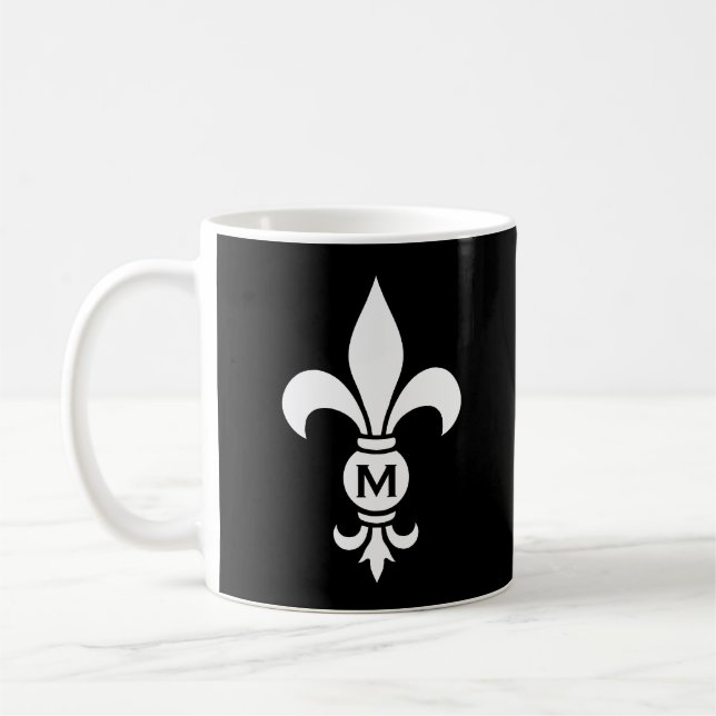 Monogram Fleur De Lis Modern Simple Black & White Kaffemugg (Vänster)