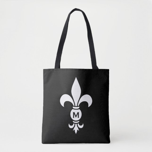 Monogram Fleur De Lis Modern Simple Black & White Tygkasse (Framsida)