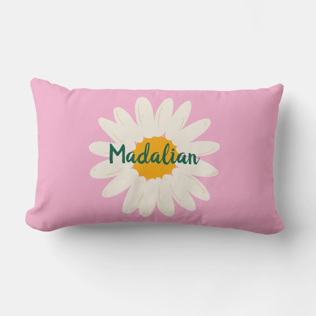 Monogram flickig rosa bakgrund Vit blommig Lumbarkudde (Framsida)
