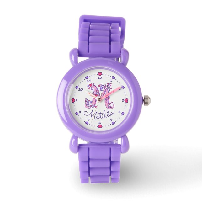 Monogram flickor bokstav M konst Matilda namn kloc Armbandsur (Framsida)