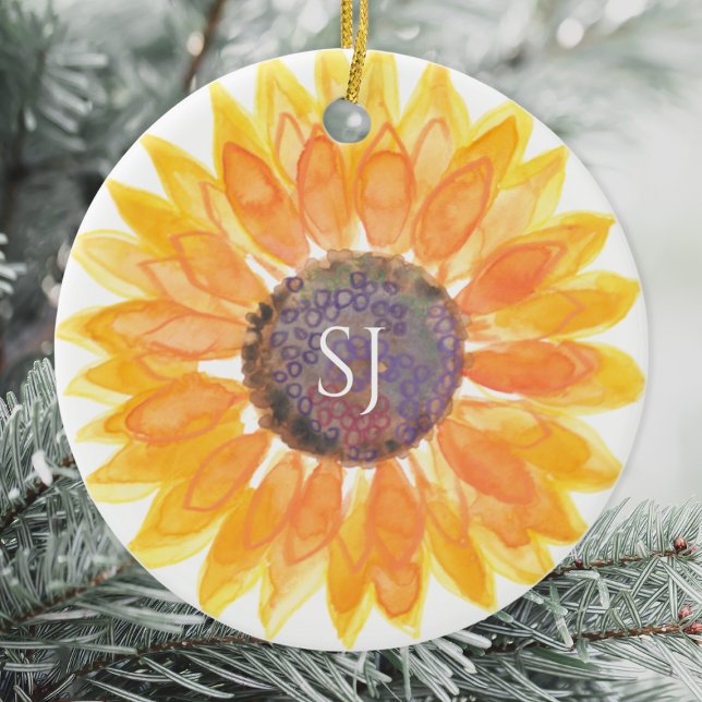 Monogram Floral Julgransprydnad Keramik (Skapare uppladdad)