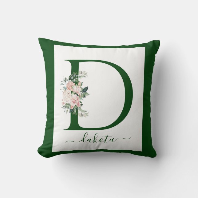 Monogram Floral Letter D Kudde (Framsida)