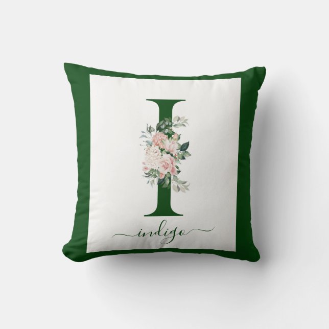 Monogram Floral Letter I Kudde (Framsida)