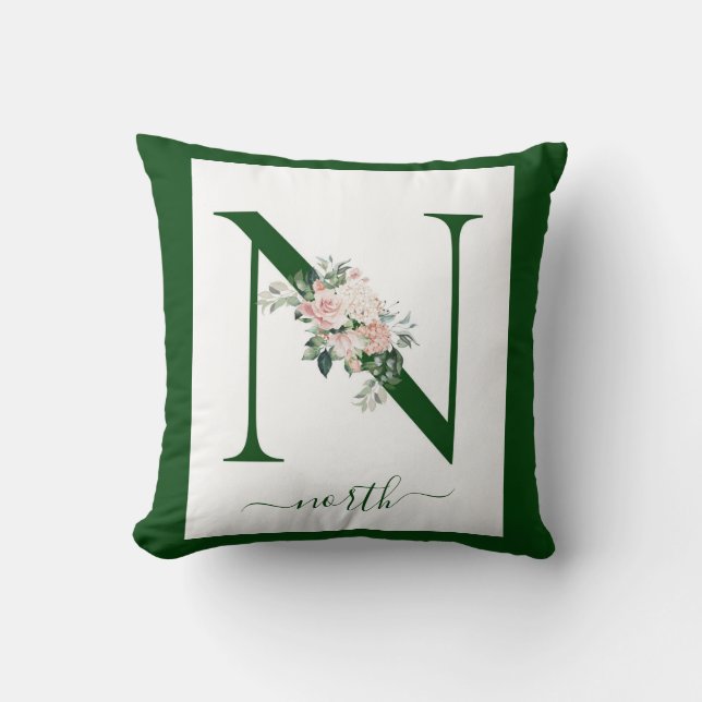 Monogram Floral Letter N Kudde (Framsida)
