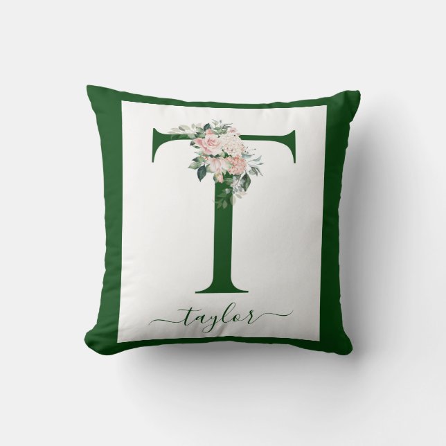 Monogram Floral Letter T Kudde (Framsida)