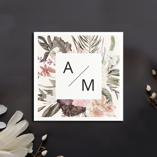 Monogram Floral Wedding  Pappersservett (Skapare uppladdad)